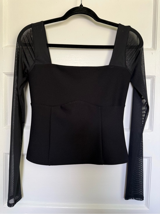 Abercrombie & Fitch Tops - Abercrombie & Fitch Black Square-Neck Long Mesh Sleeve Top Witchy Corset Sz M